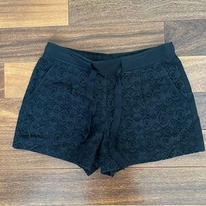 LOFT Black Lace Shorts with Ribbon Tie